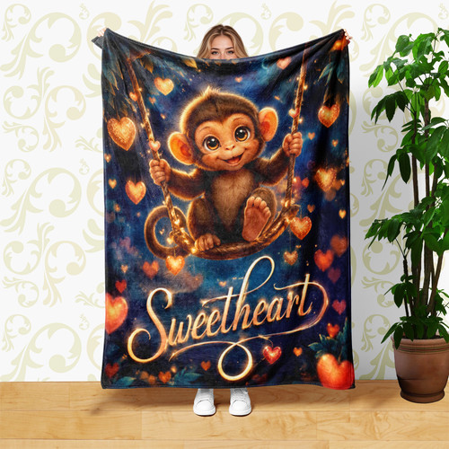 Swinging monkey glowing hearts - swinging,