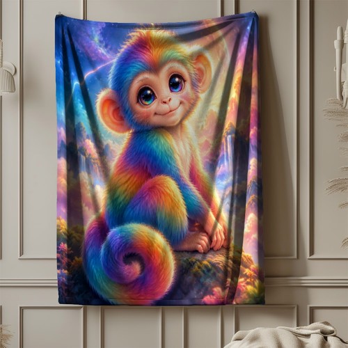 Rainbow monkey coral fleece - rainbow,
