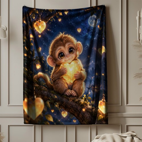 Monkey glowing hearts coral - glowing,