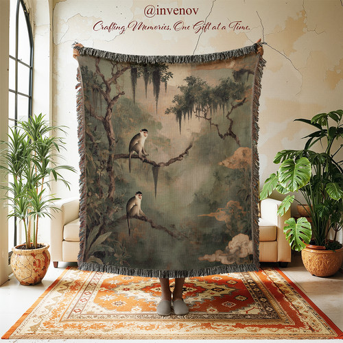 Misty forest monkeys woven - forest,