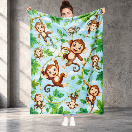 Monkey and vine coral fleece - monkey,