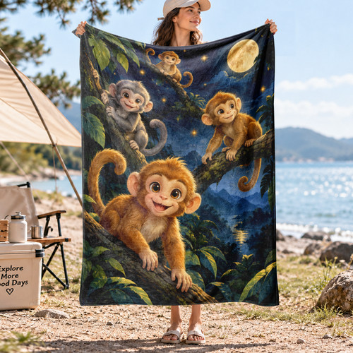 Four monkeys jungle branches - monkeys,