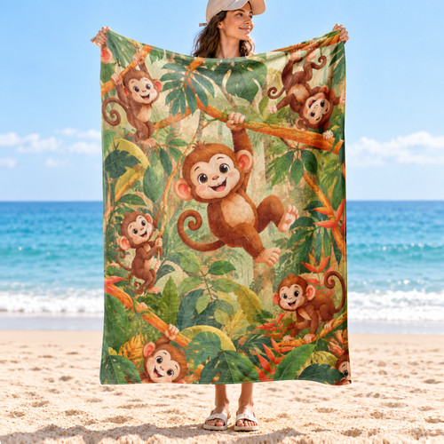 Monkey jungle coral - coral, fleece