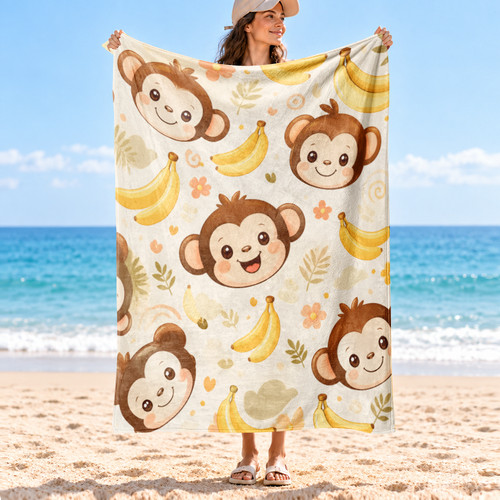 Monkey banana floral - monkey, coral