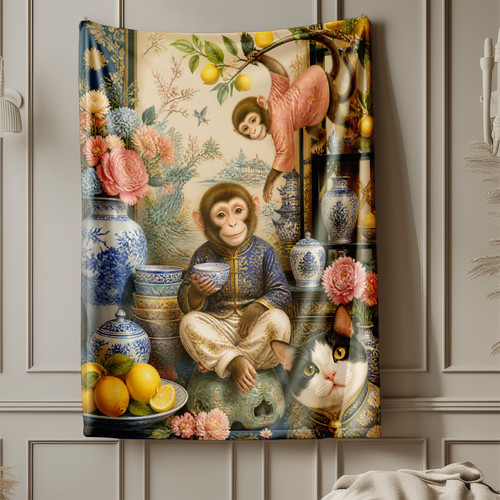 Chinoiserie monkey and cat - chinoiserie,