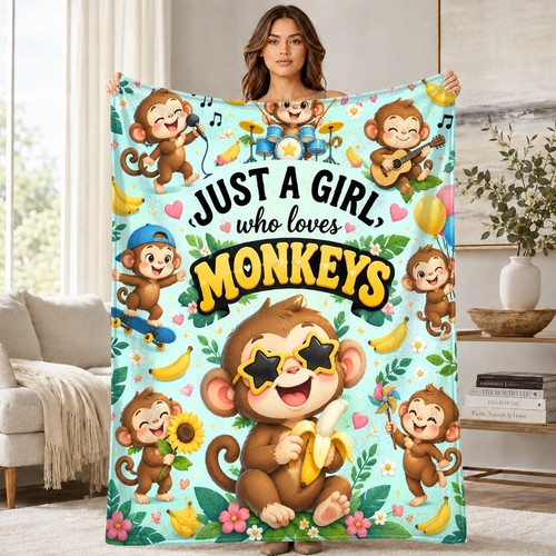Monkey lover girl coral - girl, fleece