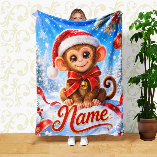Red bow monkey - snow, ornament